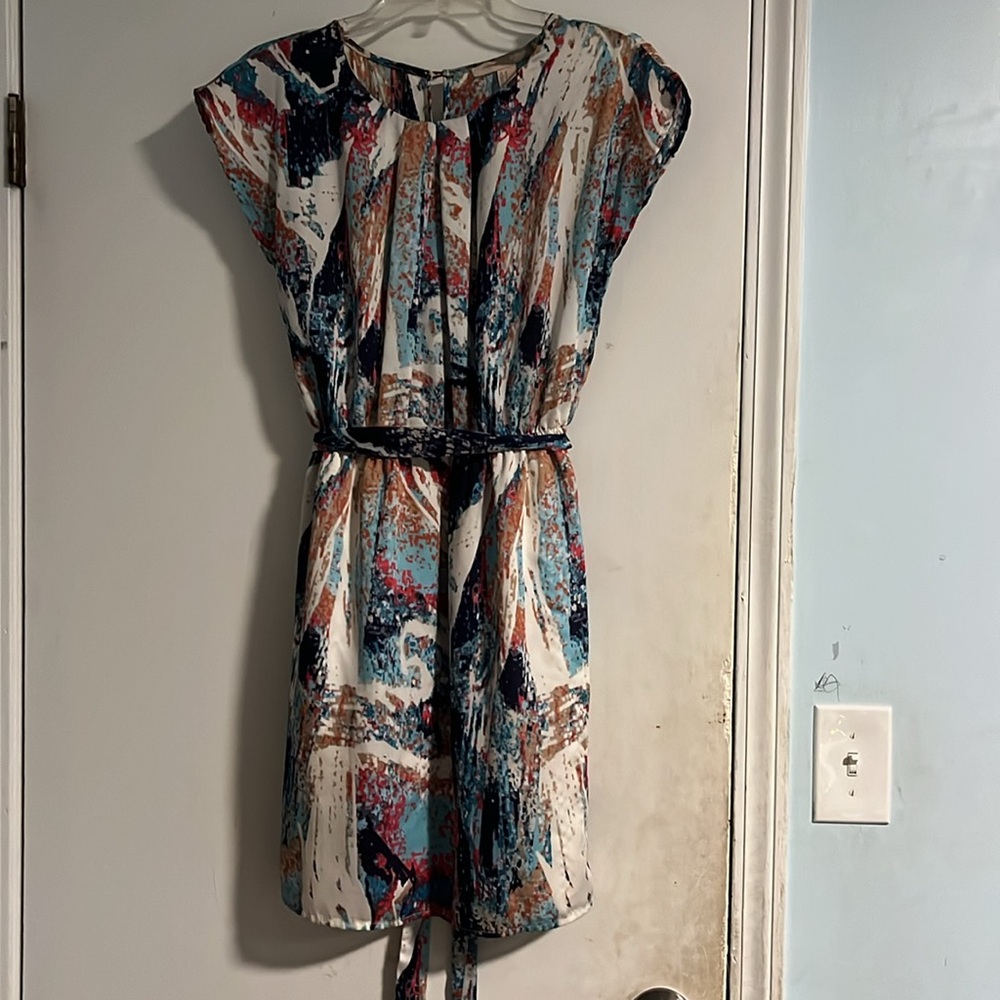 Forever 21 M Colorful Artsy Pleated Neck Mini Dress